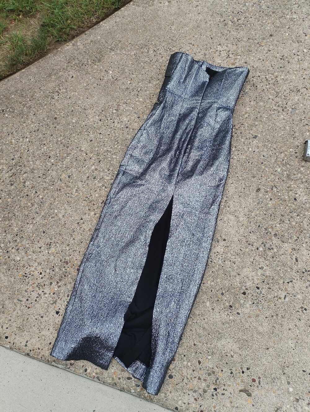 Alfabeta Size 2 Black Silver Metallic Open Slit Maxi Dress Sleeveless Glam